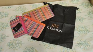 ★未使用品 JIM THOMPSON ジムトンプソン ポーチ 3点セット ミニポーチ ストラプ 縦縞 カラフル