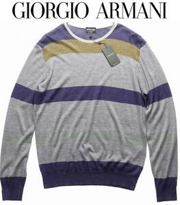 通年物174,000円新品GIORGIO ARMANI★リネン混紡で清涼感が増しているハイゲージ織りシルクカシミアニット【56＝日本XXL～3XL】