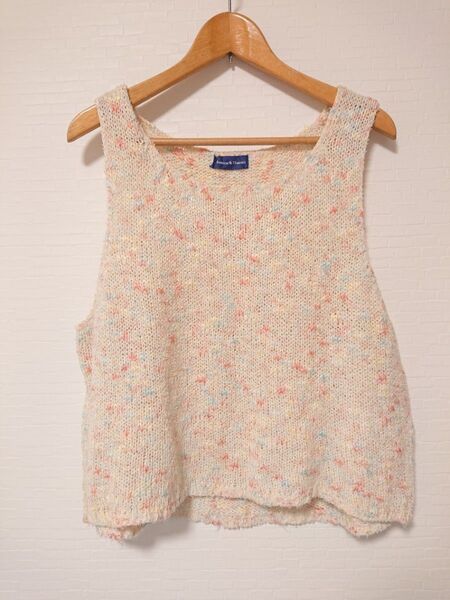 ニット ネップ ベスト 丈短い 春物 綿 アクリル