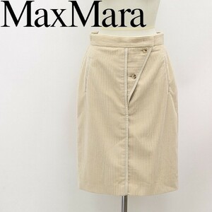 美品●白ラベル MaxMara マックスマーラ レザーパイピング コーデュロイ 膝丈 スカート 40