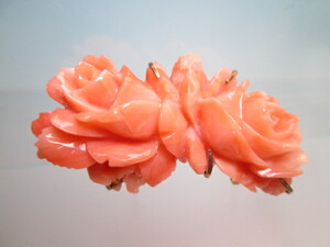 ☆アンティーク・18K 本珊瑚薔薇の花彫刻の帯留め兼ペンダント兼ブローチ 9,69g