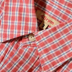 まあまあ美品。45rpm 赤チェック コットン ユニセックス レギュラーシャツ ブラウス トップス 3/L/11号 2点以上ご落札で送料無料！の画像3