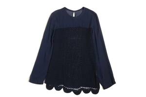  Toriko Comme des Garcons crocheted knitted switch . chiffon blouse tops navy blue ad1993 beautiful goods 2 point and more successful bid free shipping!
