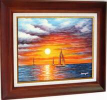 絵画 油絵 風景画 夕日の沈む海　WG296B　お部屋のイメージを変えてみませんか。_画像4