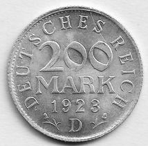 ★1923年 - ドイツワイマール共和国 - 200マルク アルミ貨 - 未使用 -サイズ: 23mm★EI-78_画像1