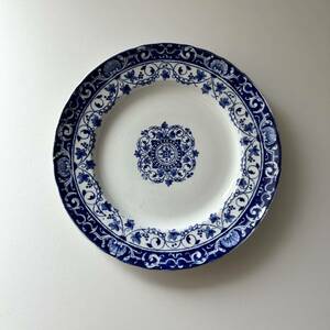 古手　フランス　アンティーク　Jules Vieillard de BORDEAUX　/ 　“LOUIS XV”　　ブルーカマイユの美しい平皿プレート 