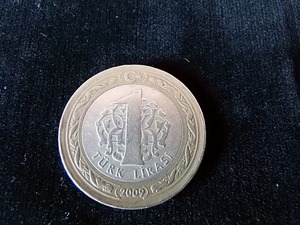 トルコの硬貨 ＜1リラ ＊2009＞1枚　★少し擦れ・汚れ・小疵ありますが、大きな傷み無いと思います　■送料￥84～
