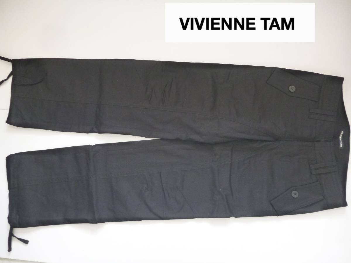 2万 新品同様 VIVIENNE TAM(ヴィヴィアンタム)★ 黒 ブラック 裾紐あり カジュアルパンツ L相当 Ⅰ
