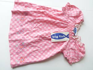 新品 bigfish ★ピンク系チェック柄　刺繍使い　半袖　チュニック　トップス　100