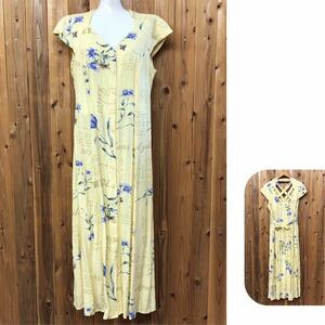 DRESS BARN＊USA直輸入 /レディース10 半袖ロングワンピース フレンチスリーブ 前開きボタン 背中開き フレアスカート ヴィンテージ古着