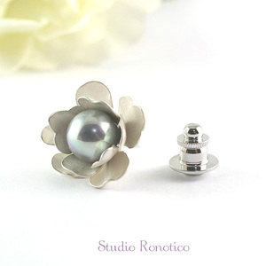 [ronotiko]Ronotico mat silver . flower. pearl pin domestic production burnishing . pearl 10mmb-tonie-rulaperu pin suit pin gray swb-50