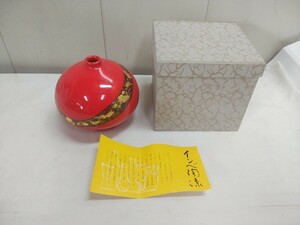 インベ陶漆 花器 漆塗り 金箔【 胴径15×高13×口径2.7cm 】未使用在庫品 