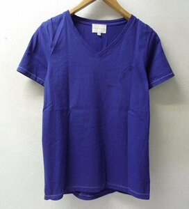 ◆FACTOTUM ファクトタム フェザー フロッキープリント Vネック Tシャツ ブルー サイズ44 美