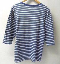 ◆melple メイプル ７分袖 Tシャツ ボーダー ポケット付き カットソー ブルー サイズM_画像2