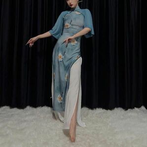 ROUR 中国古典新潮 シアースリーブ チャイナドレス ショートパンツ セット