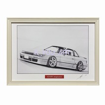 日産 NISSAN シルビア S13【鉛筆画】名車 旧車 イラスト A4サイズ 額付き サイン入り_画像1