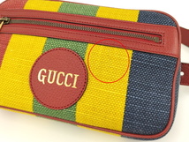 【中古】GUCCI ボディバッグ バイアデラ ストライプ キャンバス レッド マルチカラー 625895_画像5