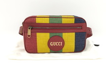 【中古】GUCCI ボディバッグ バイアデラ ストライプ キャンバス レッド マルチカラー 625895_画像10