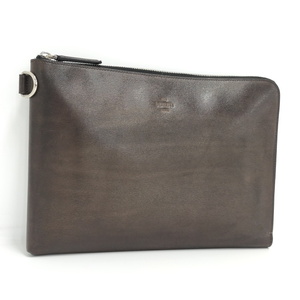 [ б/у ]BERLUTI клатч ручная сумочка одноцветный Logo кожа темно-коричневый серия 