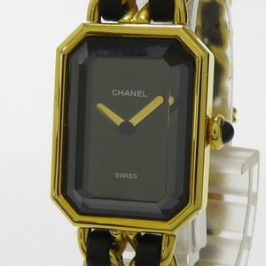 【中古】CHANEL レディース 腕時計 プルミエール M サイズ クオーツ GP レザー ブラック文字盤 H0001