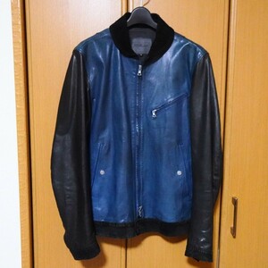 ISAMU KATAYAMA BACKLASHi Sam ka Taya maba crash leather jacket Rider's 3 L combination color blue nei beaker f1341-01