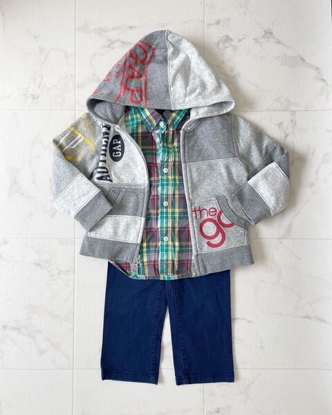 babygap ベビーギャップ　フルコーディネート　パーカー　シャツ　パンツ　100cm 3点セット