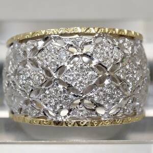 750 WG YGfi Len tse carving diamond ring Italy made K18 Italian jewelry combination 