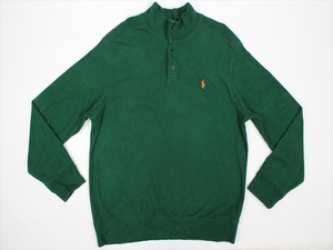 Polo by Ralph Lauren■ラルフローレン ボタンハイネックコットンスウェット(XXL)グリーン ヘンリーネック