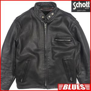 即決★アメリカ製 Schott★メンズXL レザーライダースジャケット ショット 641 USA 42 黒 本革 シングル 皮 パンクロック 立襟 ツーリング