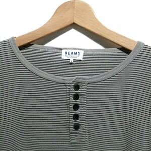 即決価格！！【BEAMS★ビームス】90's Vintage old90年代ヴィンテージ品ボーダー柄ヘンリーネック長袖カットソー灰色グレー送料230円