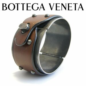 新品 BOTTEGA VENETA バングル 定価17万2800円 【イタリア製】 Ag925 本革 シルバー925 レザー ボッテガヴェネタ ブレスレット ★281154