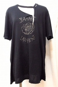 S*サンローランパリ デザインTシャツ　薔薇　ローズ　今季'19モデル S ブラック nm3820159736