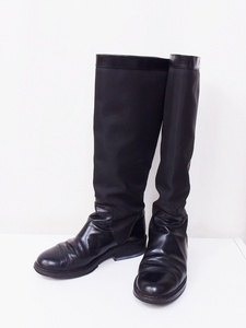 W* bargain! Calvin Klein Calvin klein Flat nylon × leather jockey boots * attrition * crack equipped 7 M black nm4420196843