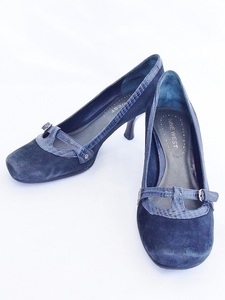  bargain! Nine West NINE WEST suede × leather pumps belt design type pushed . leather navy ok4606202551