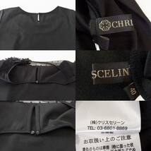 S*クリスセリーン CHRIS CELIN チュールカラー　レース　Aライン　裾デザイン　半袖チュニック　ストレッチ 40 ブラック ok4420196551_画像5