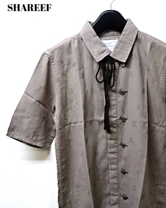 1【SHAREEF Roman numerals JQ S/S shirts no. 12533003 Beige シャリーフ シャツ モノグラム ジャガード シャツ ベージュ】
