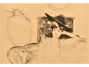 Art hand Auction [Genuine] Paul Csar Helleu Copperplate print Portrait of a Lady Signed in pencil Framed Print Copperplate Etching Painting Calligraphy y0746, Artwork, Prints, Copperplate engraving, etching