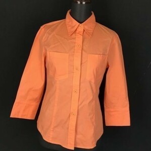  beautiful goods DKNY JEANS fluorescence color / orange 7 minute sleeve shirt size 4 Donna Karan Japan regular goods tube NO. R2-097