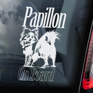 ◆送料無料【パピヨン ①】外張り@カーステッカー 170×100mm*外貼り カー ステッカー 車 ガラス シール DOG ON BOARD@犬 D3 3724
