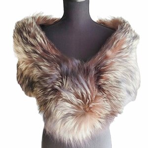  beautiful goods fox fur fur muffler tippet shawl white × Brown J0202