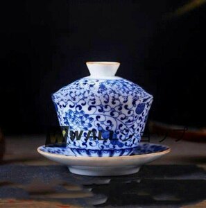  ultimate beautiful goods * three -years old cover . tea cup clay . virtue . blue flower porcelain tea .