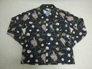 美品 Schott ショット HAWAIIAN SHIRT LAS VEGAS MOTEL カジノ トランプ アロハシャツ 柄シャツ 長袖オープンカラーシャツ 黒 3L 2XL