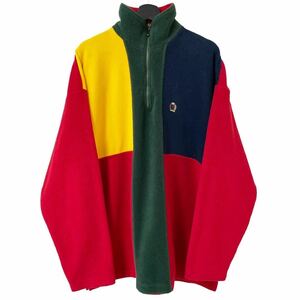 ■激レア■90s TOMMY HILFIGER マルチカラー パネル ハーフジップ フリースジャケット XL XXL トミーヒルフィガー ビンテージ