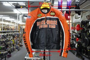 KADOYA　BLACKHORSE　GLUGLUレーシング　レザージャケット　ブラック・オレンジ　Lサイズ