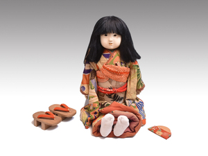 時代 市松人形 浅原革世氏旧蔵品 日本人形 全高52㎝ 和人形 下駄　　y1524