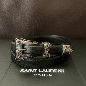 15AW SAINT LAURENT PARIS by Hedi Slimane ウエスタンバックルベルト　スター　サンローランパリ　エディスリマン　レザー　ブラック　星