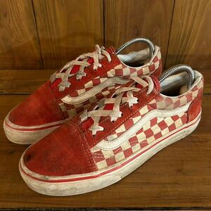 バンズ オールドスクール VANS OLD SCHOOL ビンテージ 90s スニーカー US5.5 23.5cm スエードレザー キャンバス 赤 チェッカーフラッグ 80s