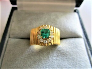 ∈Å∋ long time period stock goods . attaching . bargain!!*K18 emerald diamond ring *