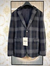 最上級EU製＆定価7万◆UABONI*Paris*ユアボニ*テーラードジャケット*フランス*パリ発◆カシミヤ 薄手 ソフト チェック柄 2ボタン 王冠 M/46_画像1