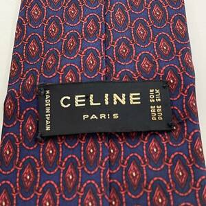 Celine (Celine) Navy Red Maru Macadam Pattern Tie